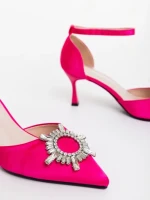 Pantofi dama fucsia cu toc din material textil Medela