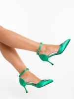 Pantofi dama verzi cu toc din material textil Medela