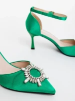 Pantofi dama verzi cu toc din material textil Medela