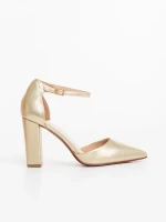 Pantofi dama aurii cu toc din piele ecologica Manyara