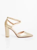Pantofi dama cu toc aurii din piele ecologica Doora