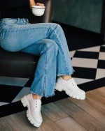 Mocasini dama bej din piele ecologica lacuita Honami