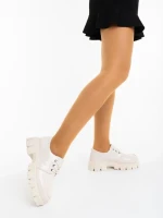 Mocasini dama bej din piele ecologica lacuita Honami