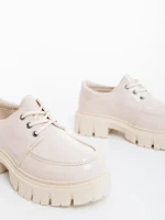 Mocasini dama bej din piele ecologica lacuita Honami