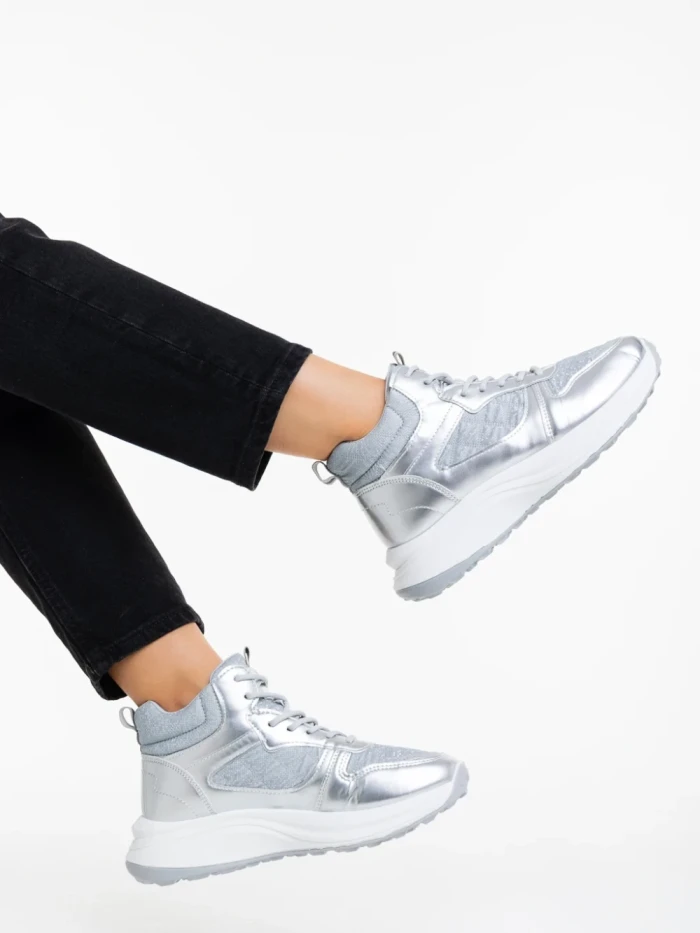 Pantofi sport dama argintii din material textil si material sintetic Varava