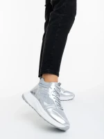 Pantofi sport dama argintii din material textil si material sintetic Varava