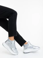 Pantofi sport dama argintii din material textil si material sintetic Varava