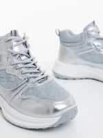 Pantofi sport dama argintii din material textil si material sintetic Varava