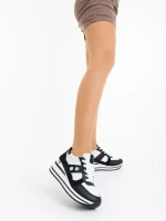 Pantofi sport dama negri cu alb din piele ecologica si material textil Agilica