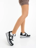 Pantofi sport dama negri cu alb din piele ecologica si material textil Agilica