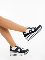 Pantofi sport dama negri cu alb din piele ecologica si material textil Agilica