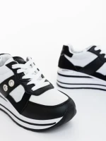Pantofi sport dama negri cu alb din piele ecologica si material textil Agilica