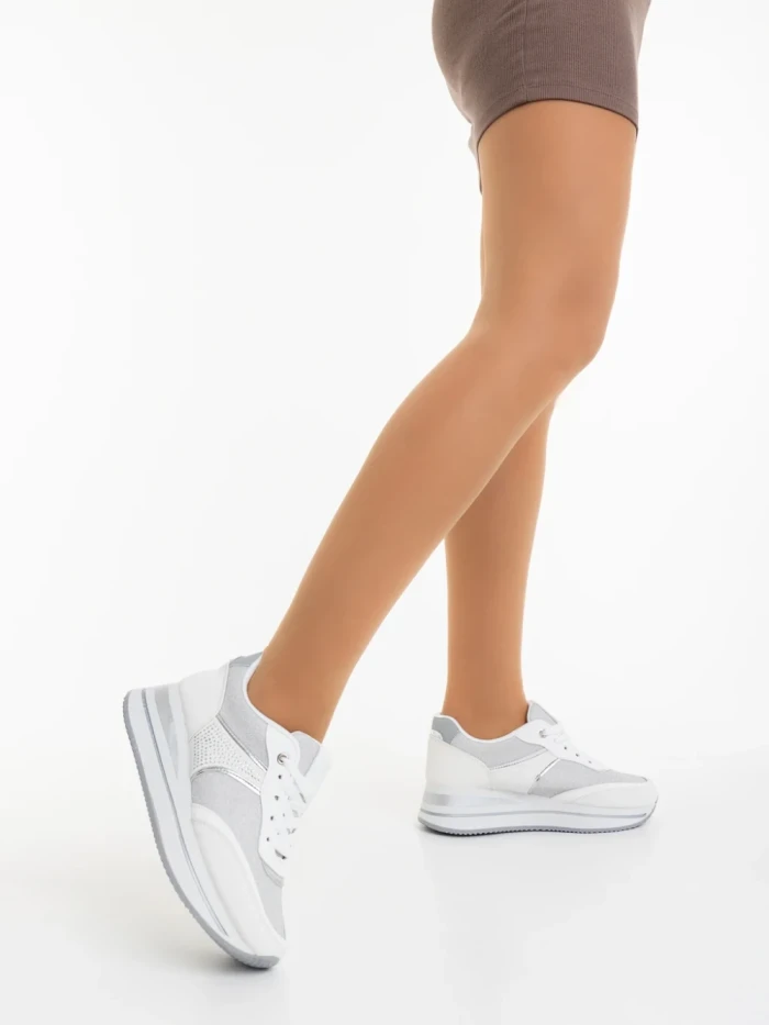 Pantofi sport dama albi din piele ecologica si material textil Ylumi