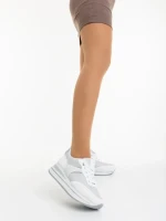 Pantofi sport dama albi din piele ecologica si material textil Ylumi