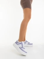 Pantofi sport dama albi cu mov din piele ecologica Diara