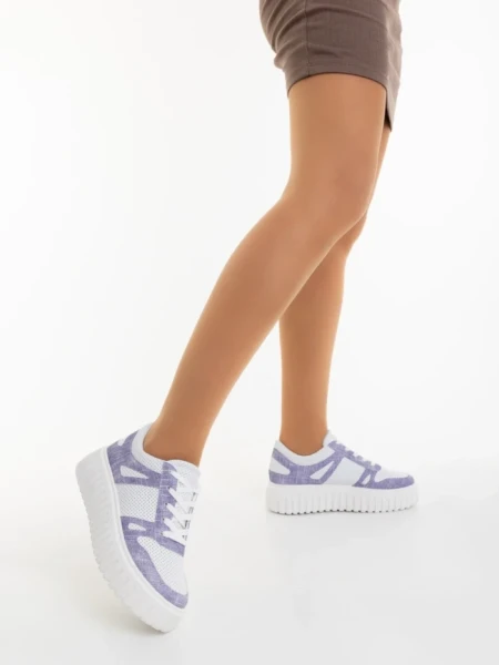 Pantofi sport dama albi cu mov din piele ecologica Diara