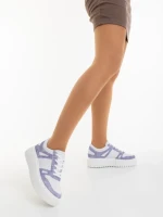 Pantofi sport dama albi cu mov din piele ecologica Diara