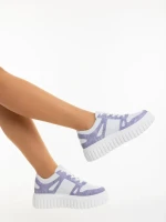 Pantofi sport dama albi cu mov din piele ecologica Diara