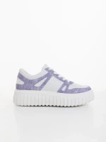 Pantofi sport dama albi cu mov din piele ecologica Diara