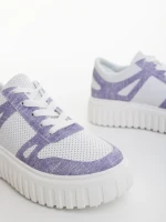 Pantofi sport dama albi cu mov din piele ecologica Diara