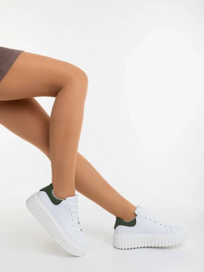 Pantofi sport dama albi cu verde din piele ecologica Yarada