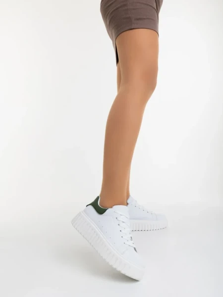 Pantofi sport dama albi cu verde din piele ecologica Yarada
