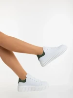 Pantofi sport dama albi cu verde din piele ecologica Yarada