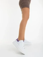 Pantofi sport dama albi cu mov din piele ecologica Yarada
