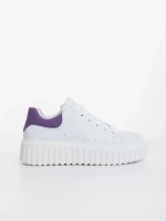 Pantofi sport dama albi cu mov din piele ecologica Yarada