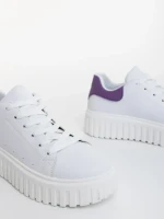 Pantofi sport dama albi cu mov din piele ecologica Yarada