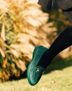 Mocasini dama verzi din material textil Mirumia