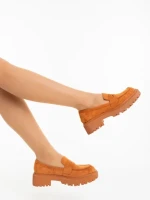 Mocasini dama camel din material textil Nobara