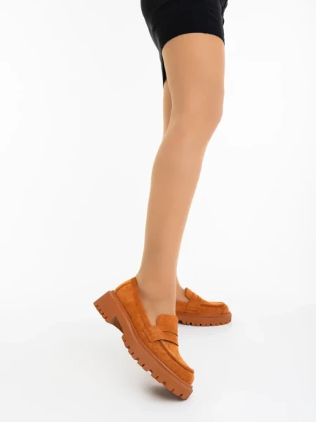 Mocasini dama camel din material textil Nobara