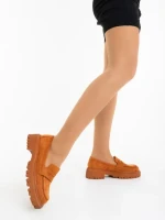 Mocasini dama camel din material textil Nobara