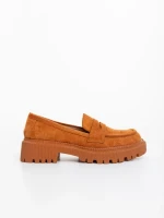 Mocasini dama camel din material textil Nobara