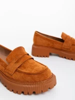 Mocasini dama camel din material textil Nobara