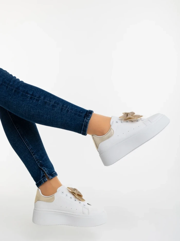 Pantofi sport dama aurii din piele ecologica Zenara