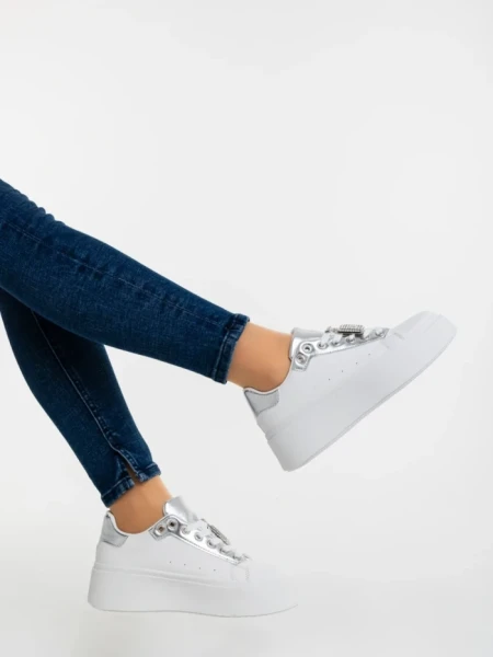 Pantofi sport dama argintii din piele ecologica Amazera