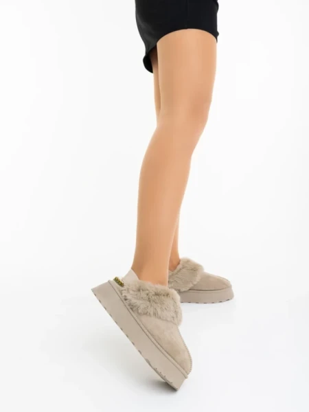 Papuci dama bej din material textil Azerin