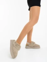 Papuci dama bej din material textil Azerin