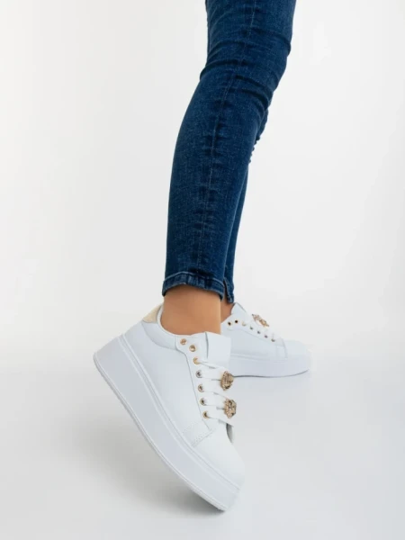 Pantofi sport dama albi cu auriu din piele ecologica Lovely
