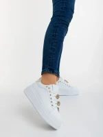 Pantofi sport dama albi cu auriu din piele ecologica Lovely
