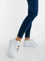 Pantofi sport dama albi cu auriu din piele ecologica Lovely