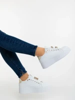 Pantofi sport dama albi cu auriu din piele ecologica Lovely