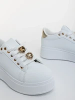 Pantofi sport dama albi cu auriu din piele ecologica Lovely