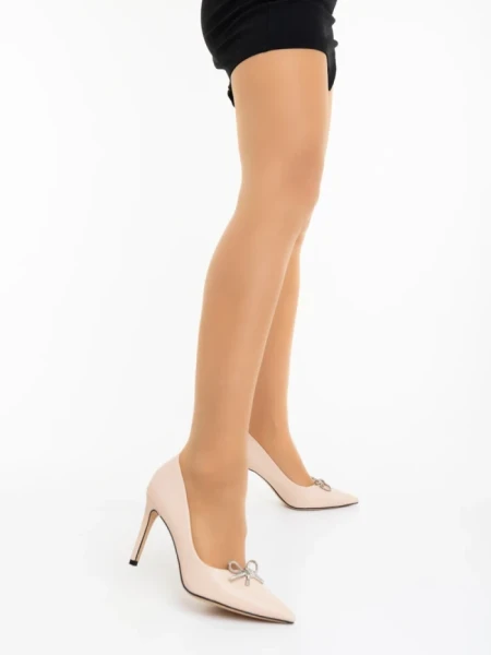 Pantofi dama cu toc bej din piele ecologica Xenora