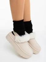 Papuci dama bej deschis din material textil Temaria