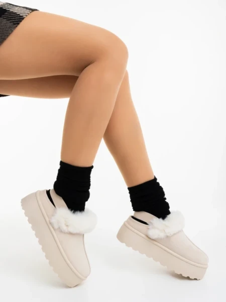 Papuci dama bej deschis din material textil Temaria