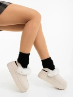 Papuci dama bej deschis din material textil Temaria