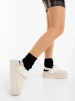 Papuci dama bej deschis din material textil Temaria